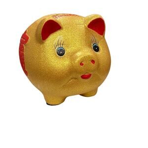 Large Gold Pig Lucky Fortune Chinese New Year Good Luck Piggy Bank